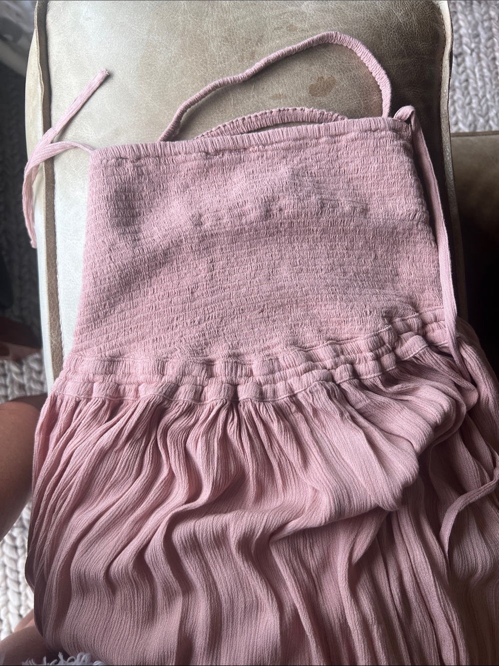 Beautiful Free People Blush Pink Crinkle Tiered Maxi Dress NEW - Picture 2 of 4